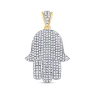 10kt Yellow Gold Mens Round Diamond Hamsa Hand Charm Pendant 3/4 Cttw
