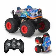 RC Car Toy Remote Control Shark Stunt Monster Truck 2.4GHz Offroad Vehicle with Light Sound All Terrain Indoor Outdoor Toys for Kids Color Blue