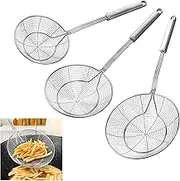 KEISSCO Stainless Steel Spider Strainer Skimmer Spoon For Frying and Cooking - Set of 3 Solid Wire Asian Strainer Ladle Pasta Strainer with Long Handle, Professional Kitchen Skimmer Ladle