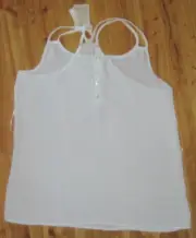 Pink Rose M White Sleeveless Razorback Button Round- Neck Tank Top Cute NWT
