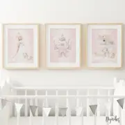 Baby, Girl Nursery Wall Art Prints Princess, Unicorn, Castle, Floral, set of 3