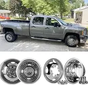Puermto 4pcs 16" Wheel Simulators Compatible with 2001-2007 Chevy GMC 3500 Truck 2003-2021 G3500/G30 Van, 8 Lug Front Rear Dually Hub Caps Skins Liners Rim Covers Stainless Steel Polished 608GV