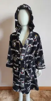 Collingwood Magpies AFL Kids Mascot Print Black Fleece Dressing Gown Size 4 New