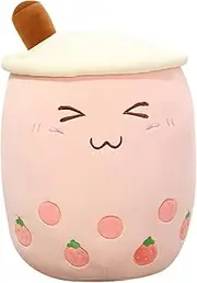 Cartoon Bubble Tea Plush Pillow,Plush Boba Tea Cup Toy Figurine Toy,24/35 cm Cute Bubble Tea Cup Shaped Pillow with Suction Tubes (Pink, Large)