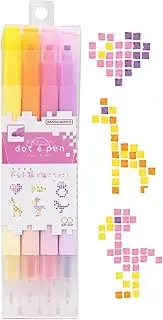 SUN-STAR DotEPen Double Sided Water- Based marker Pen, Square Dot and Fine- Point Pen, Set of 4, A Collection (Yellow, Orange, Fluorescent Pink, Violet) with Authentic Hologram for US and EU Only