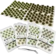 Cayway 6 PCS Static Grass Tuft Model Grass Tufts Terrain Model Kit Resin Static Scenery Model, Fake Moss Grass and Tweezers for Train Landscape Railway Artificial Grass Modeling