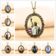 Vintage Bronze Oval Design Women's Analog Quartz Pocket Watch Necklace Chain