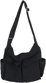 [JQWSVE] Canvas Messenger Bag Large Hobo Crossbody Bag with Multiple Pockets Canvas Shoulder Tote Bag for Women and Men