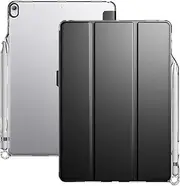 iPad Pro 10.5 Case, Poetic Lumos X Flexible Soft Transparent Ultra-Thin TPU Slim-Fit Trifold Stand Folio Smart Cover Case [Auto Wake/Sleep][Pencil Holder]for Apple iPad Pro 10.5 Black/Clear