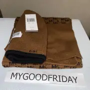 Michael Kors Small MK logo Scarf & Reversible Beanie Hat Set - Camel Brown/Black
