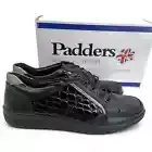 Padders Atom Leather Sneakers US Size 9 Comfort E Fit Lace Up Black Croc Women's