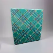 VTG Tartan Plaid Photo Album Padded Vinyl Green Blue / 3 Ring Binder 50pg