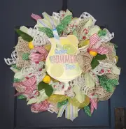 Sweet Summer Time Lemonade Wreath Deco Mesh Yellow White with Ribbon Free Ship
