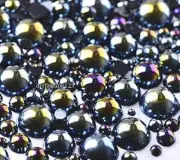 800 Pcs AB Black Color Flatback Round Half Faux Pearls Beads DIY Crafts Nail Art