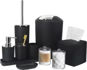 Bathroom Accessory Set - 10 Piece Black Bathroom Accessories Set with Trash Can