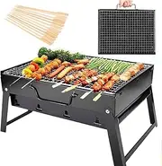 Yotsuba Charcoal BBQ Grill, Portable BBQ set, Lightweight Barbecue Folding Steel Roast Rack +50 pcs Bamboo BBQ Skewers(BBQ Grill Set + Bamboo BBQ Skewers)
