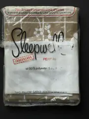 NEW! Vintage PAIR Sleepwell PILLOWCASES White Brown FLORAL PERCALE Irregular