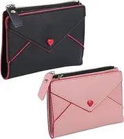 [TINEASUR] Ladies Wallet Heart Embroidery Zipper Closure Small Wallet Leather Clutch Purse