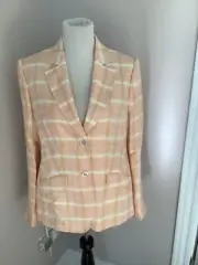BROOKS BROTHERS Linen Blazer Jacket Checkered Woman’s Size 14 NWT MSRP$ 498.00