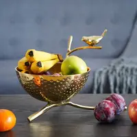 在飛比找樂天市場購物網優惠-歐式美式手工銅制小鳥樹枝創意收納盤大果盤果簍 軟裝家飾品擺件