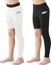[Blaward] 2 Pack Boys Youth One Leg 3/4 Compression Pants Tights for Basketball Running Capris Gym Athletic Base Layer Leggings