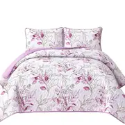 Floral Checked Quilted Bedspread Set Coverlet Throw Rug Pattern Fifteen