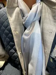 mens cashmere italian scarf, 75x28,woven on both sides, light blue/beige/cream