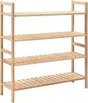 Shoe Rack Solid Walnut Wood 69x26x40 cm – Space Saving Entryway Shoe Storage Cabinet with 4 Shelves, Slim Shoe Organizer for Apartment Essentials