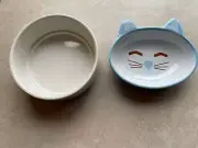 Kitty Dish Food & Water Bowls Blue & Ears By Petrageous Designs & Whisker City