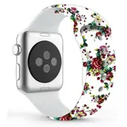 Floral Print Silicone Watch Band Apple Watch 44mm Style#2 White-Red