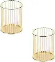 Geometric Pen Holders Set, Round and Hexagonal Design, 2 Pieces, Multi-purpose Desk Organisers (Metal)