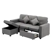 Oikiture Sofa Lounge Set 3 Seater Chaise Modular Couch Drawers Ottoman Fabric