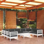 10 Piece Garden Lounge Set with Cushions White Pinewood vidaXL