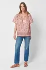 NWT Women's Faherty Florence Earth Block Organic Cotton Peasant Blouse Size S