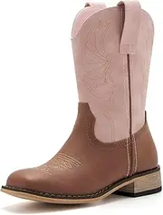 [vodvob] Kids Western Boots for Boys Girls Embroidered Cowgirl Cowboy Boots Square Toe Mid Calf Riding Shoes Little Kid/Big Kid