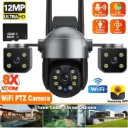 12MP Security Camera WIFI Camera 3 Lens 3 Screen PTZ Two Way Audio Home +SD Card