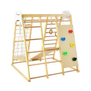 Babyjoy Climb Playset 8-in-1 Kids Jungle Play Gym Wooden Climber Set w/Monkey Bars Swing Slide Playground Natural