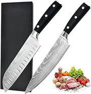 Chef Knife 8 Inch Kitchen Knife Ultra Sharp Santoku Knife 7Cr17Mov Japanese Chefs Knife Ergonomic Pakkawood Handle Knives Choice & Kitchen Gadgets