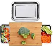 CARLA HOME Chopping Board with Containers, Bamboo Cutting Board with 2 Organiser Stainless Steel Trays, Meal Prep Cutting Board with Containers, Large Wood Cutting Board with Slide Out Trays Kitchen