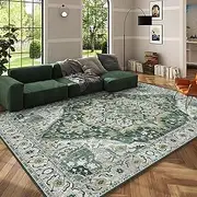Youzi Vintage Area Rugs 200x300 for Livingroom, Machine Washable Rug with Anti-Slip Botton Shortpile Carpet Large Soft Rugs for Bedroom Kitchen Floor Living Room Indoor Home Decor(200x300cm,Green)