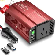 300W Car Power Inverter 12V to 240V AC USB USB-C AU Plug Converter – Red