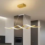 Jaycomey Modern Chandelier, Dimmable LED Pendant Light, Acrylic Wave Contemporary Chandeliers Gold Pendant Lighting for Dining Rooms Dinner Table Kitchen Restaurant, 3000K-6000K, 28W