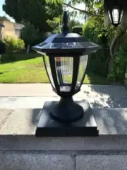 2-Pack BLACK Solar Hexagon Post Cap Lights with WHITE LEDS for 5X5 Fence Post