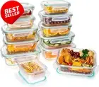 12 Pack Airtight Glass Food Storage Containers, Plastic Lids, Meal Prep & Kitche