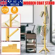 175CM Wooden Coat Rack Clothes Hanger Jacket Bag Umbrella Hook Bedroom Office