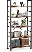 DUMOS 5 Tiers Bookshelf, Classical Modern Book Shelf, Tall Display Shelves in Living Room/Home/Office, Storage Organizer for CDs/Books/Movies, Rustic Brown