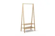Bamboo Clothes Garment Rack Organizer Hangers w/ 2-Tier Storage Shelves Natural