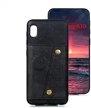 [nh] Case Samsung Galaxy A10 Case with Card Slots Holder Phone Cover Leather Exterior [with Screen Protector] [4 Card Pockets] Compatible for Samsung Galaxy A10 - Black