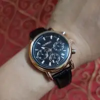 在飛比找蝦皮購物優惠-NAKZEN 女士指針式石英手錶黑色皮革錶帶