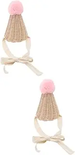 [SHERCHPRY] Rattan Hat Bunny Decor Girl Beach Hat Bonnets Straw Hat Hats for Boys Jewelry Bag Hats Caps Hat for Boy Brown Indonesian Rattan